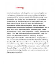 English Worksheet: paragraph on technomogy