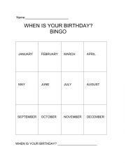 When is your birthday? Bingo (Months)
