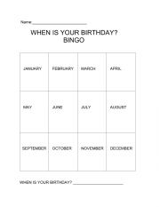 English Worksheet: When is your birthday? Bingo (Months)