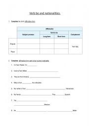 English Worksheet: Verb be and nationalities