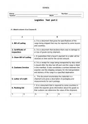 English Worksheet: Logistics Test 2