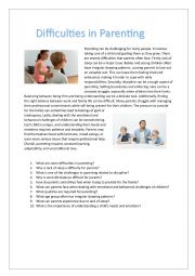 English Worksheet: Difficulties in Parenting