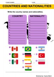 English Worksheet: Countries and Nationalities worksheet