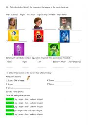 English Worksheet: Dealing with emotions Inside Out 2015