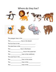 English Worksheet: Animal Habitats