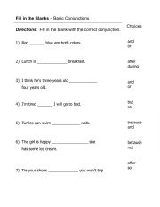 English Worksheet: conjunctions
