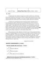 English Worksheet: End of term test for 9th form pupils 