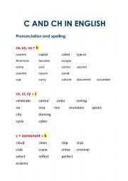 English Worksheet: C and CH in English -- Pronunciation and Spelling