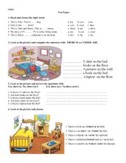 English Worksheet: Test paper to be and place prepositions
