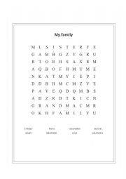 English Worksheet: My family word search