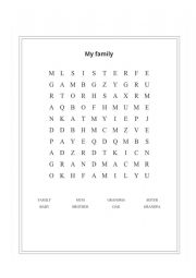 English Worksheet: My family word search