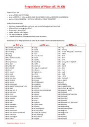 Prepositions of Place (in, at, on)