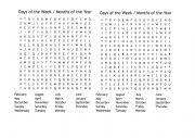 Days of the Week Months of the year Wordsearch