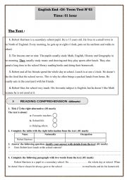 English Worksheet: end of term test03 7th form