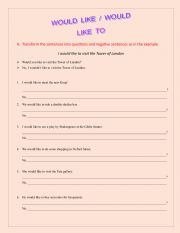 English Worksheet: WOULD LIKE