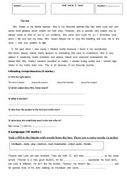 English Worksheet: end term 3 test 2 7th form