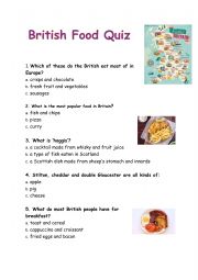 English Worksheet: British Food Quiz