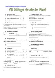English Worksheet: 15 things to do in York - youtube video activity
