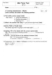 English Worksheet: Mid-Term Test 3 /7th form
