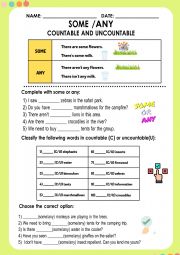 English Worksheet: SOME - ANY - COUNTABLE -UNCOUNTABLE