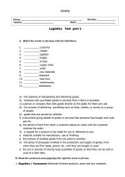 English Worksheet: Logistics Test 1