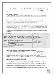 English Worksheet: mid term n3 7th form