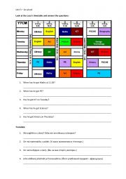 English Worksheet: School timetable