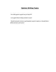 English Worksheet: Opinion Writing Topics