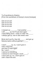 English Worksheet: Try Everything by Shakira