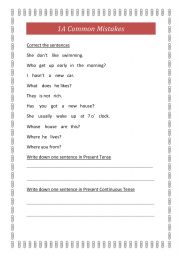 English Worksheet: Common Writing Mistakes