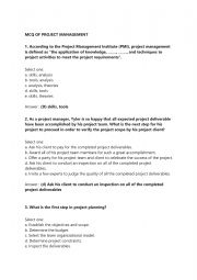 English Worksheet: MCQ - Project Management