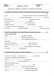 English Worksheet: Project 5 - Test 1
