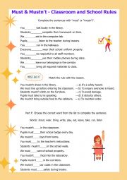 English Worksheet: Must and mustn�t. school rules