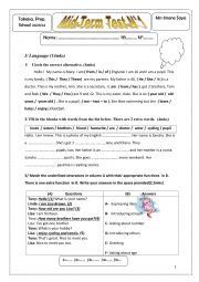 English Worksheet: Mid-term Test N1 7th form Tunisia