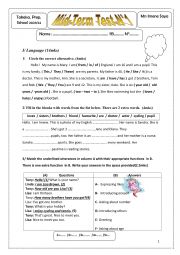 Mid-term Test N1 7th form Tunisia