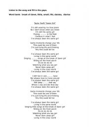 English Worksheet: Listening a song worksheet, Taylor Swift 