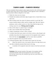 English Worksheet: Famous People - A Taboo Game