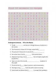 English Worksheet: Animals in danger, crossword, fill in the blanks