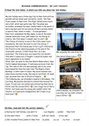 English Worksheet: Reading My last holiday in New York City