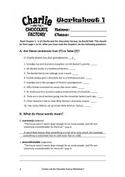 English Worksheet: Charlie and the Chocolate Factory Chapters 1 to 5