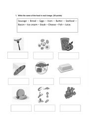 English Worksheet: Food and verb to be