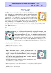 English Worksheet: 10th grade Test - Teen Diaries