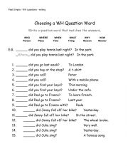 WH Question Words with Past Tense Sentences
