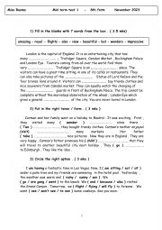 English Worksheet: mid term test 1 , 8th form