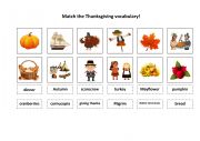 Matching Thanksgiving vocabulary