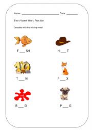 English Worksheet: short vowel 