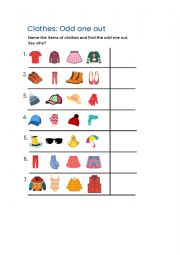 English Worksheet: Clothes: Odd one out