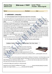 English Worksheet: Mid-term 1 test  7th form 
