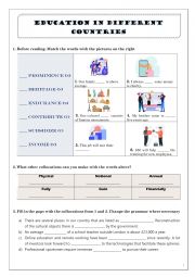 Education in different countries (Reading and vocabulary worksheet)