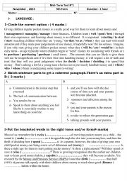 English Worksheet: Mid Term test N1 9th form